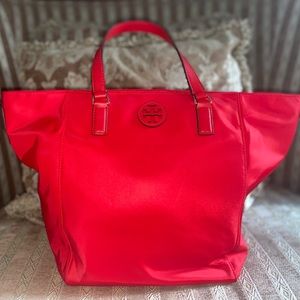 New: Tory Burch Nylon Leather Trim Tote Handbag